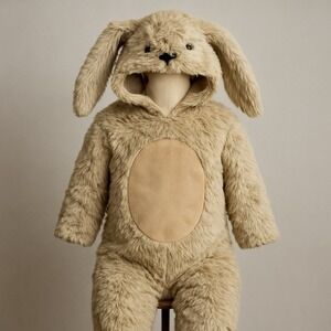 Pottery Barn‎ Kids Puppy Dog Costume Beige Furry Hooded One Piece 6-12 Months